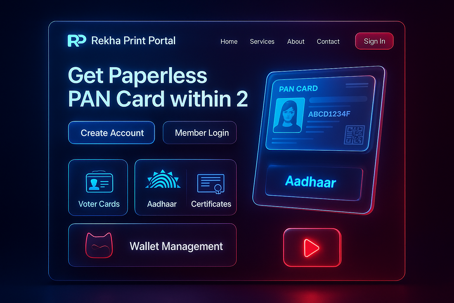 Rekha digital print portal dashboard for Aadhaar PAN PVC card printing
